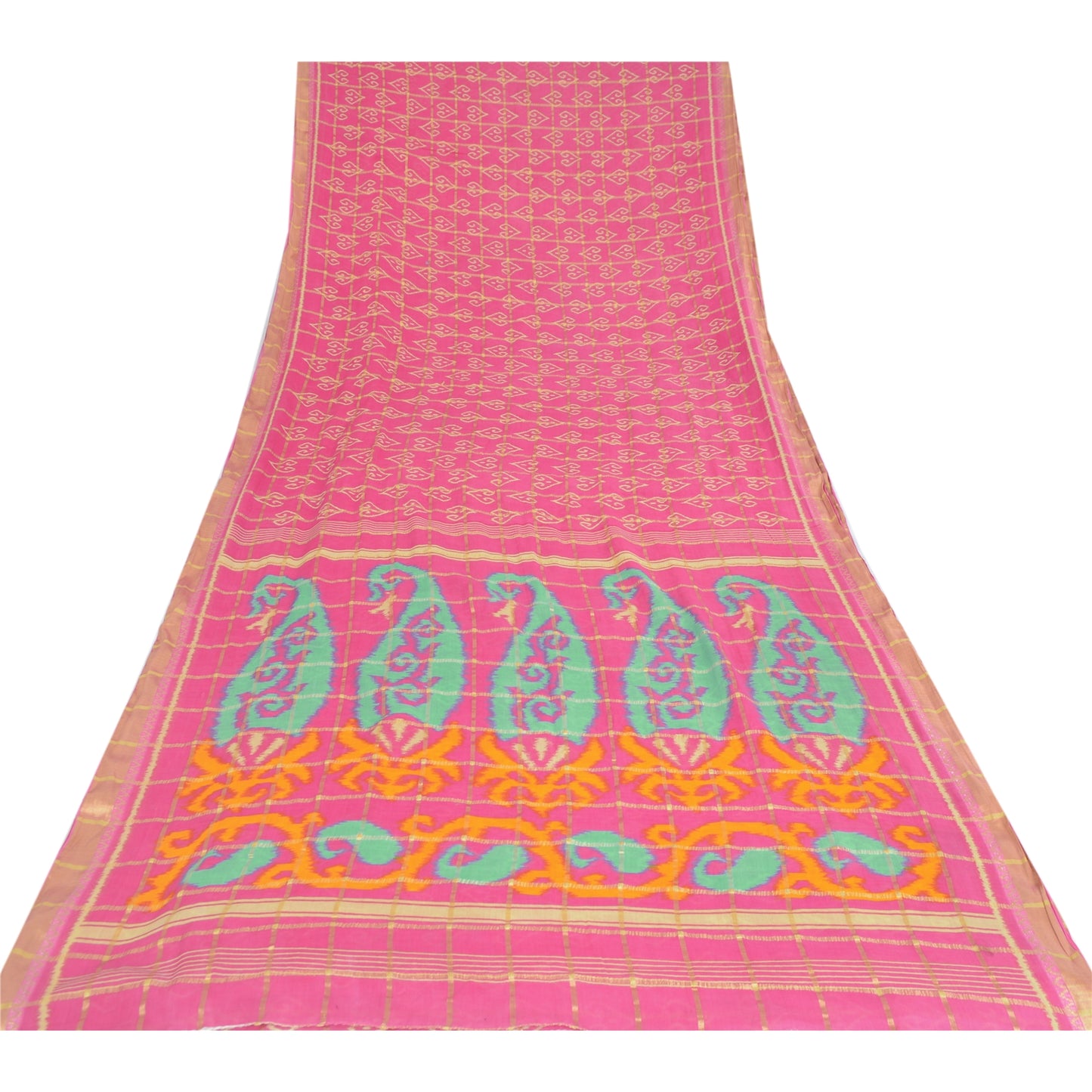 Sanskriti Vintage Sarees Indian Pink Pure Cotton Woven Printed Sari Craft Fabric