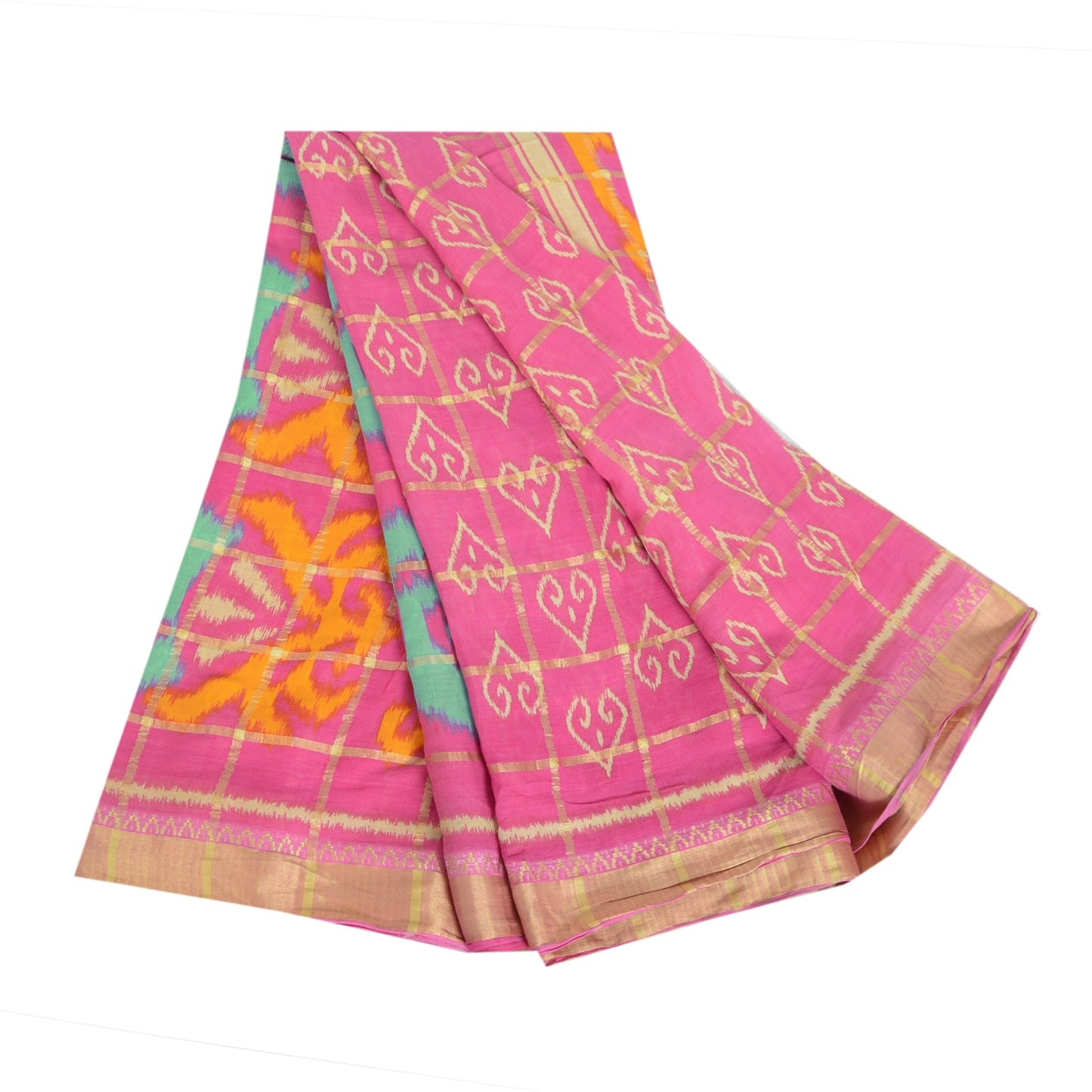 Sanskriti Vintage Sarees Indian Pink Pure Cotton Woven Printed Sari Craft Fabric