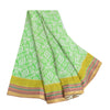 Sanskriti Vintage Sarees Green Woven Border Pure Cotton Print Sari Craft Fabric