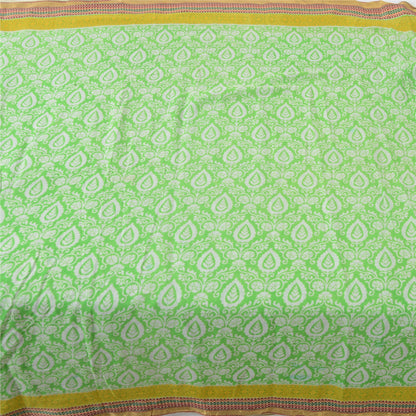 Sanskriti Vintage Sarees Green Woven Border Pure Cotton Print Sari Craft Fabric