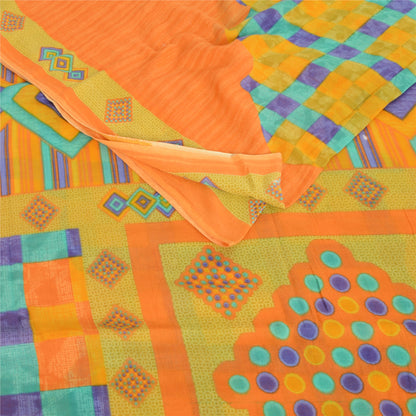 Sanskriti Vintage Sarees Indian Saffron Pure Cotton Print Sari 5yd Craft Fabric