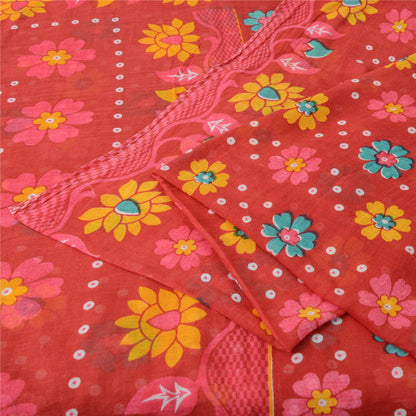 Sanskriti Vintage Sarees From India Red Pure Cotton Print Sari 5yd Craft Fabric