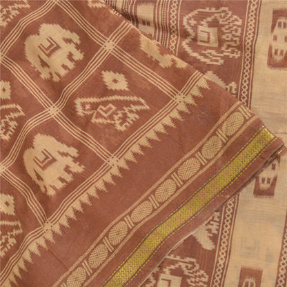 Sanskriti Vintage Sarees Brown Patan Patola Animal Print Pure Cotton Sari Fabric