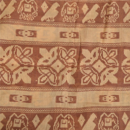 Sanskriti Vintage Sarees Brown Patan Patola Animal Print Pure Cotton Sari Fabric