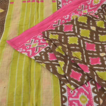 Sanskriti Vintage Sarees Brown/Pink Patan Patola Pure Cotton Printed Sari Fabric