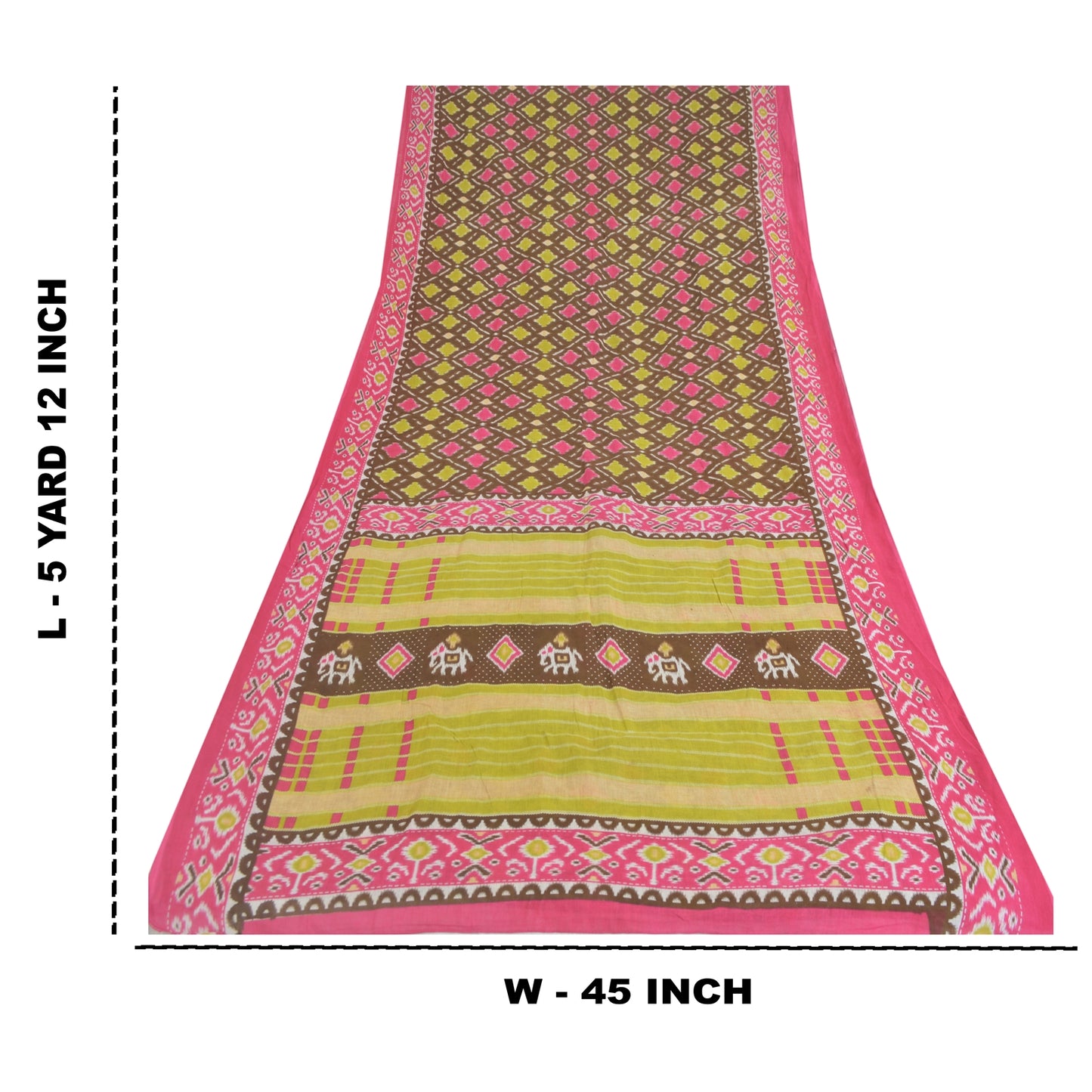 Sanskriti Vintage Sarees Brown/Pink Patan Patola Pure Cotton Printed Sari Fabric