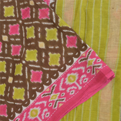 Sanskriti Vintage Sarees Brown/Pink Patan Patola Pure Cotton Printed Sari Fabric