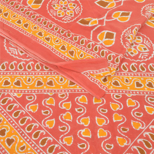 Sanskriti Vintage Sarees Coral 100% Pure Cotton Printed Sari 5yd Craft Fabric