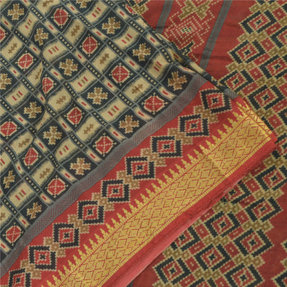 Sanskriti Vintage Sarees Green/Red 100%Pure Cotton Printed Sari 6yd Craft Fabric