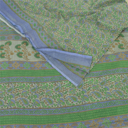 Sanskriti Vintage Sarees Indian Green Pure Cotton Printed Sari 5yd Craft Fabric