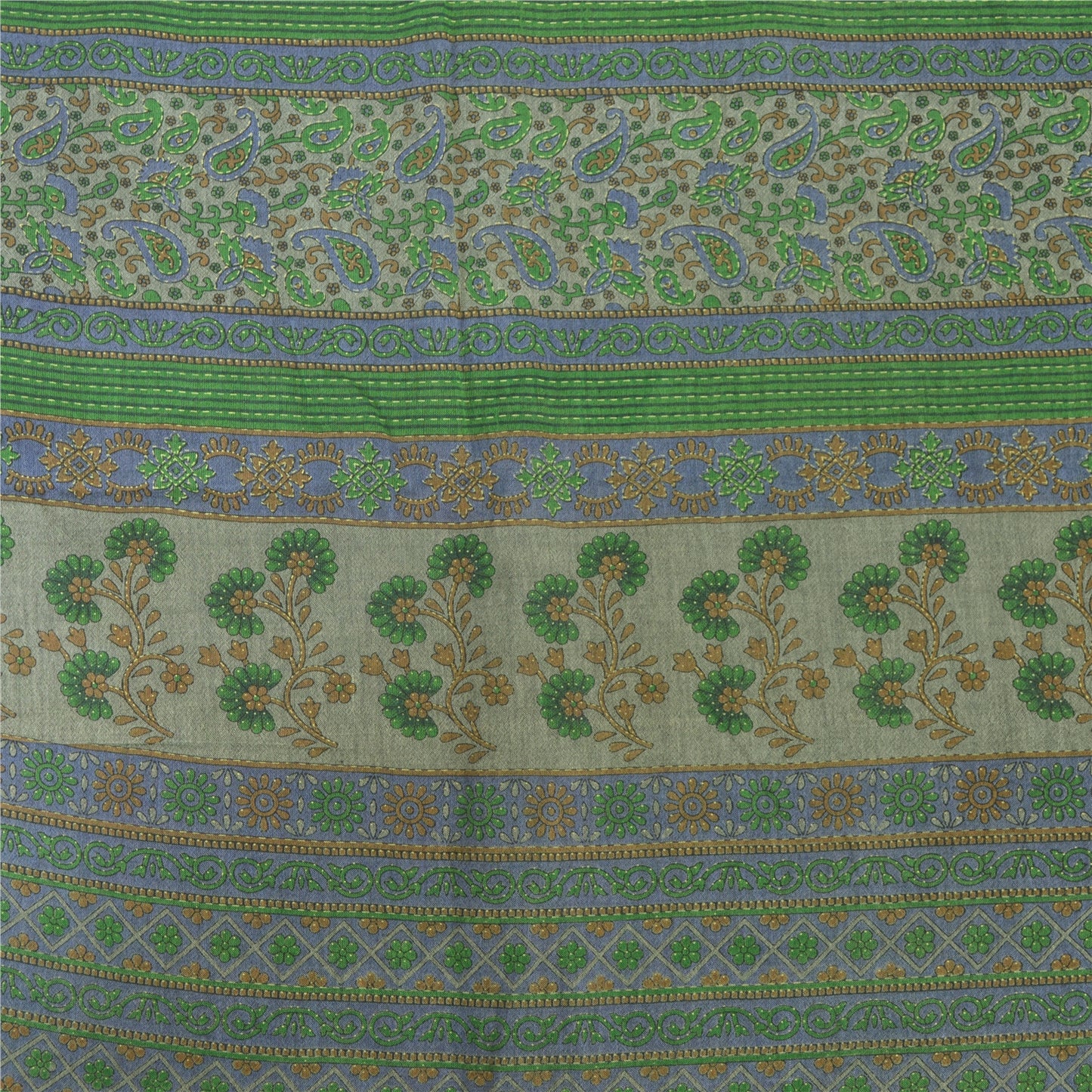 Sanskriti Vintage Sarees Indian Green Pure Cotton Printed Sari 5yd Craft Fabric