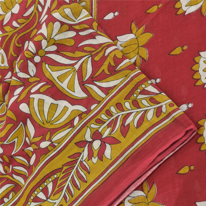 Sanskriti Vintage Sarees From India Red Pure Cotton Print Sari 5yd Craft Fabric