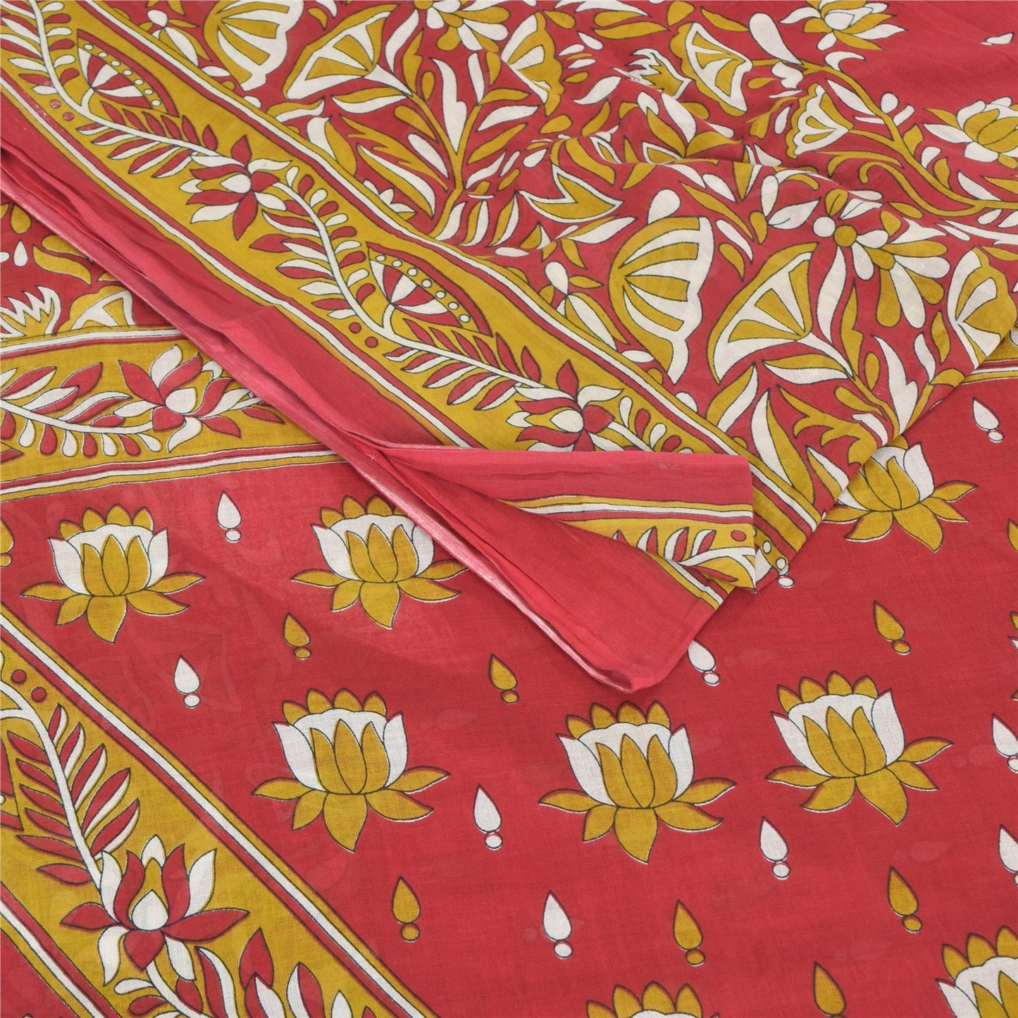 Sanskriti Vintage Sarees From India Red Pure Cotton Print Sari 5yd Craft Fabric