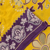 Sanskriti Vintage Sarees Yellow/Purple Pure Cotton Printed Sari 5yd Craft Fabric