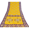 Sanskriti Vintage Sarees Yellow/Purple Pure Cotton Printed Sari 5yd Craft Fabric