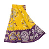 Sanskriti Vintage Sarees Yellow/Purple Pure Cotton Printed Sari 5yd Craft Fabric