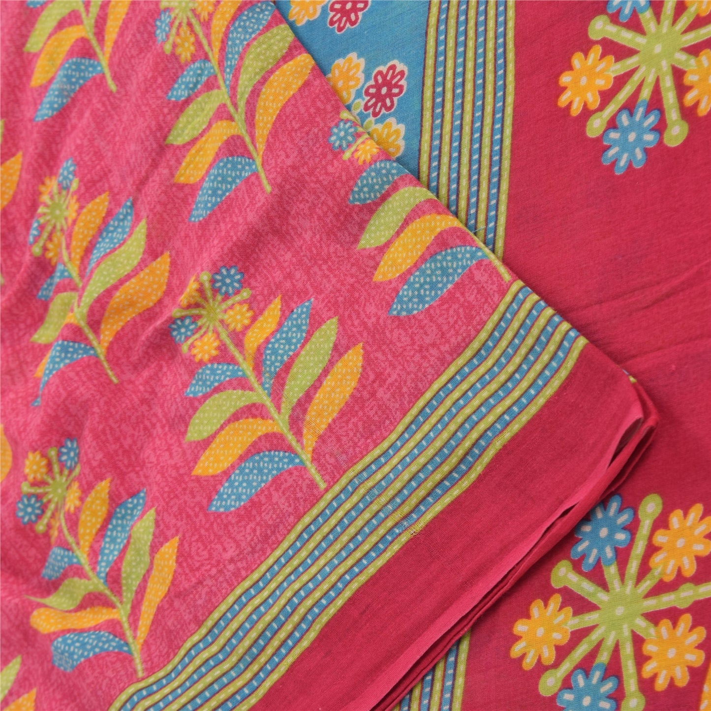 Sanskriti Vintage Sarees Indian Pink Pure Cotton Printed Sari 5yd Craft Fabric