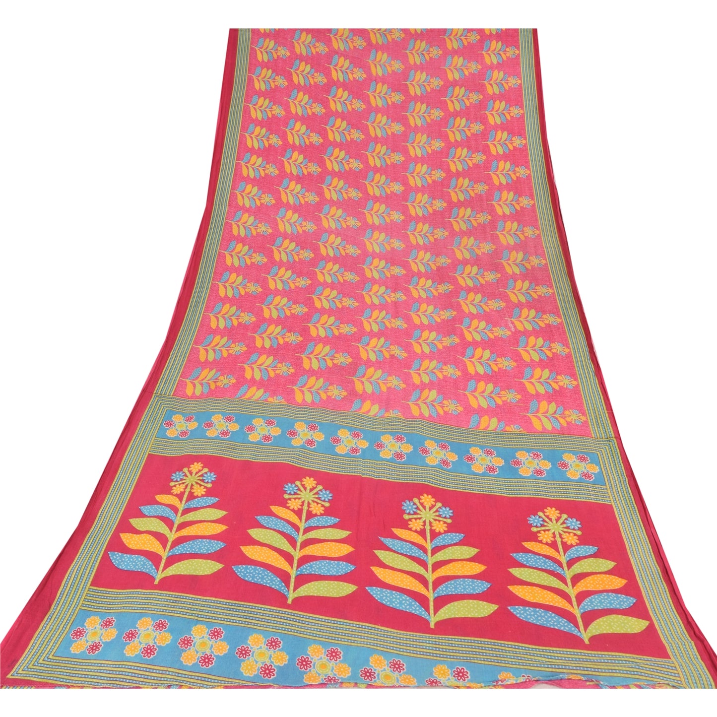 Sanskriti Vintage Sarees Indian Pink Pure Cotton Printed Sari 5yd Craft Fabric