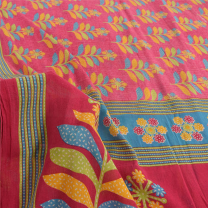 Sanskriti Vintage Sarees Indian Pink Pure Cotton Printed Sari 5yd Craft Fabric