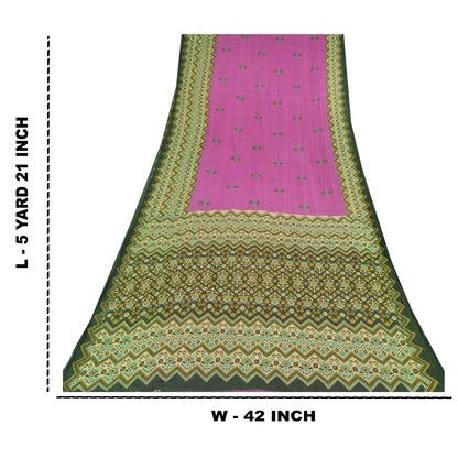 Sanskriti Vintage Sarees Purple/Green Pure Cotton Printed Sari 5yd Craft Fabric