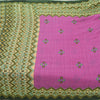 Sanskriti Vintage Sarees Purple/Green Pure Cotton Printed Sari 5yd Craft Fabric