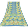 Sanskriti Vintage Sarees Indian Blue Pure Cotton Printed Sari 5yd Craft Fabric