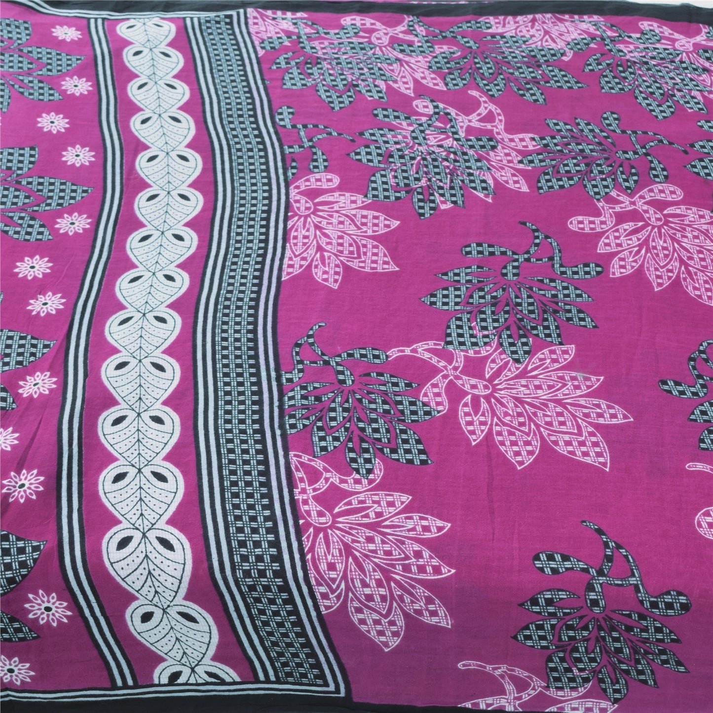 Sanskriti Vintage Sarees Indian Purple Pure Cotton Printed Sari 5yd Craft Fabric