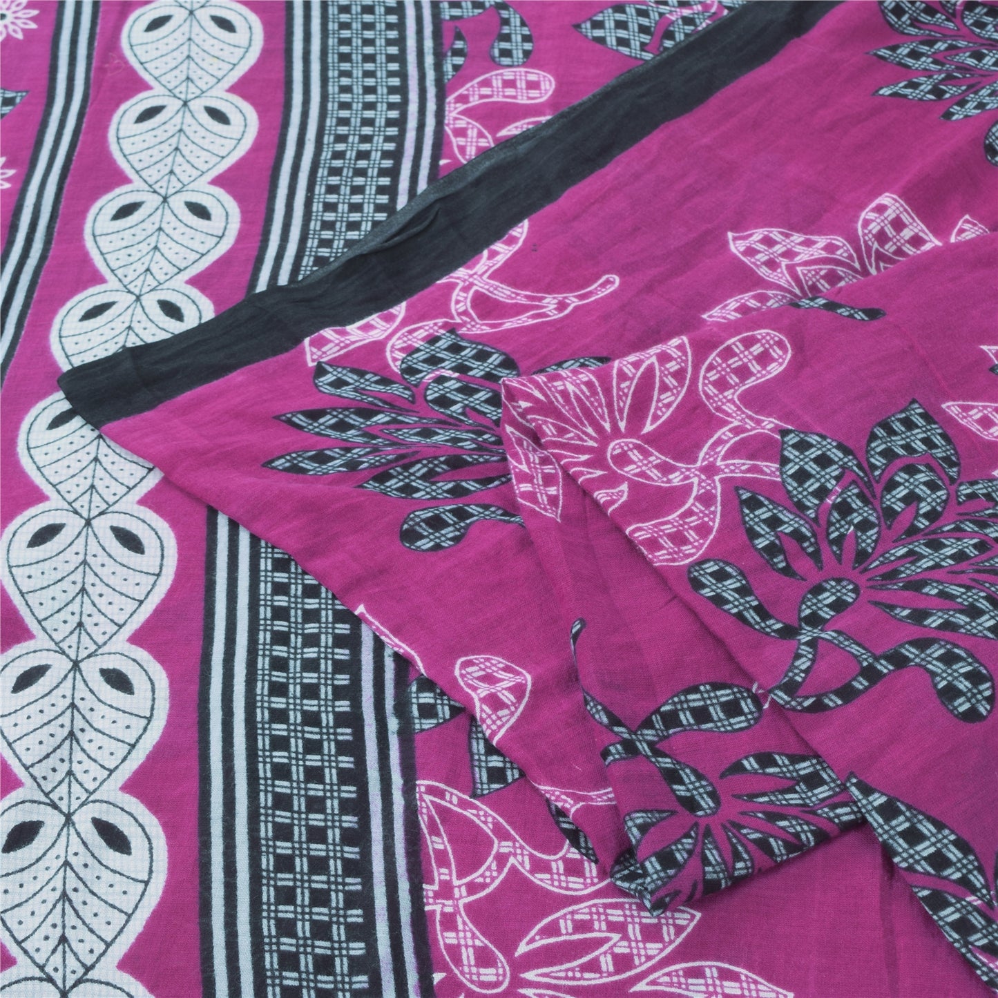 Sanskriti Vintage Sarees Indian Purple Pure Cotton Printed Sari 5yd Craft Fabric