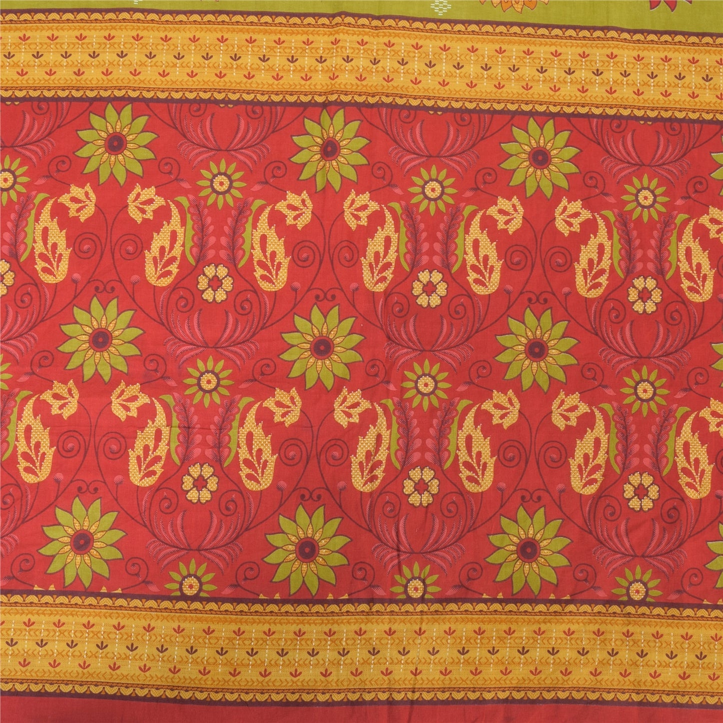 Sanskriti Vintage Sarees Indian Brown Pure Cotton Printed Sari 5yd Craft Fabric