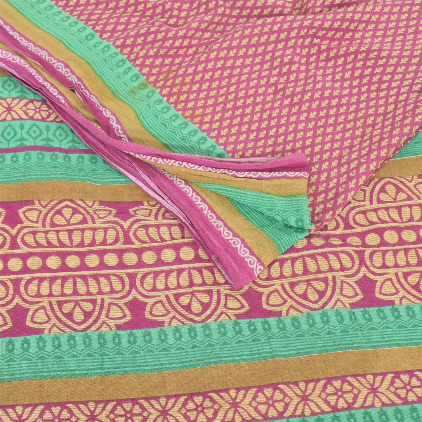 Sanskriti Vintage Sarees Indian Purple Pure Cotton Printed Sari 5yd Craft Fabric