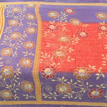 Sanskriti Vintage Sarees Indian Red/Purple Pure Cotton Printed Sari Craft Fabric