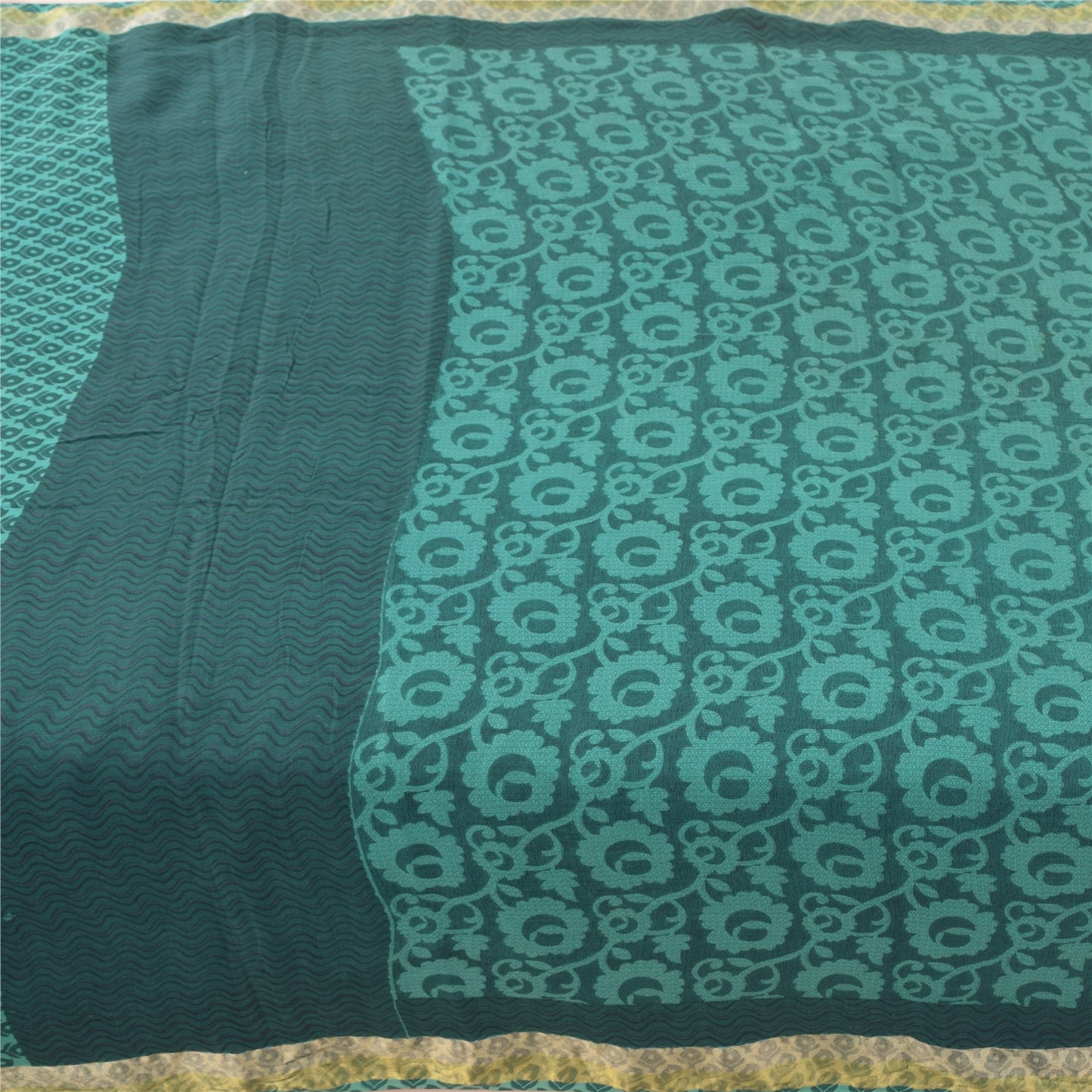 Sanskriti Vintage Sarees Indian Sea-Green Pure Cotton Printed Sari Craft Fabric