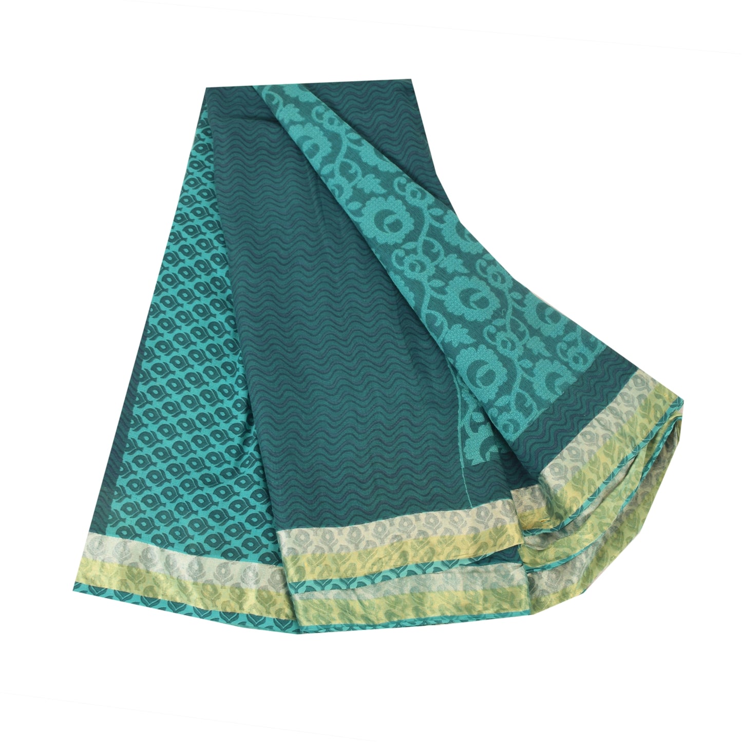 Sanskriti Vintage Sarees Indian Sea-Green Pure Cotton Printed Sari Craft Fabric