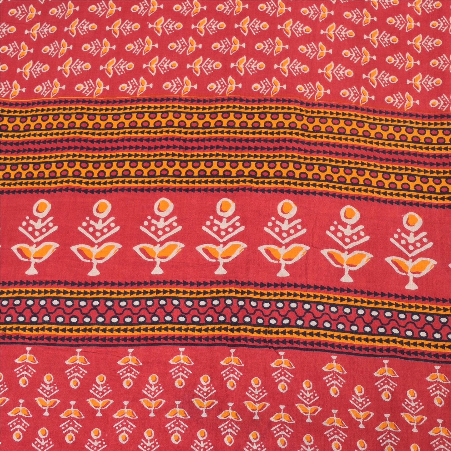 Sanskriti Vintage Sarees From India Red Pure Cotton Print Sari 5yd Craft Fabric