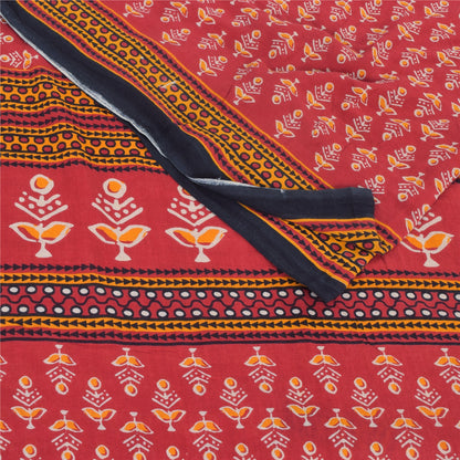 Sanskriti Vintage Sarees From India Red Pure Cotton Print Sari 5yd Craft Fabric