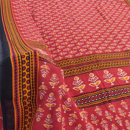 Sanskriti Vintage Sarees From India Red Pure Cotton Print Sari 5yd Craft Fabric