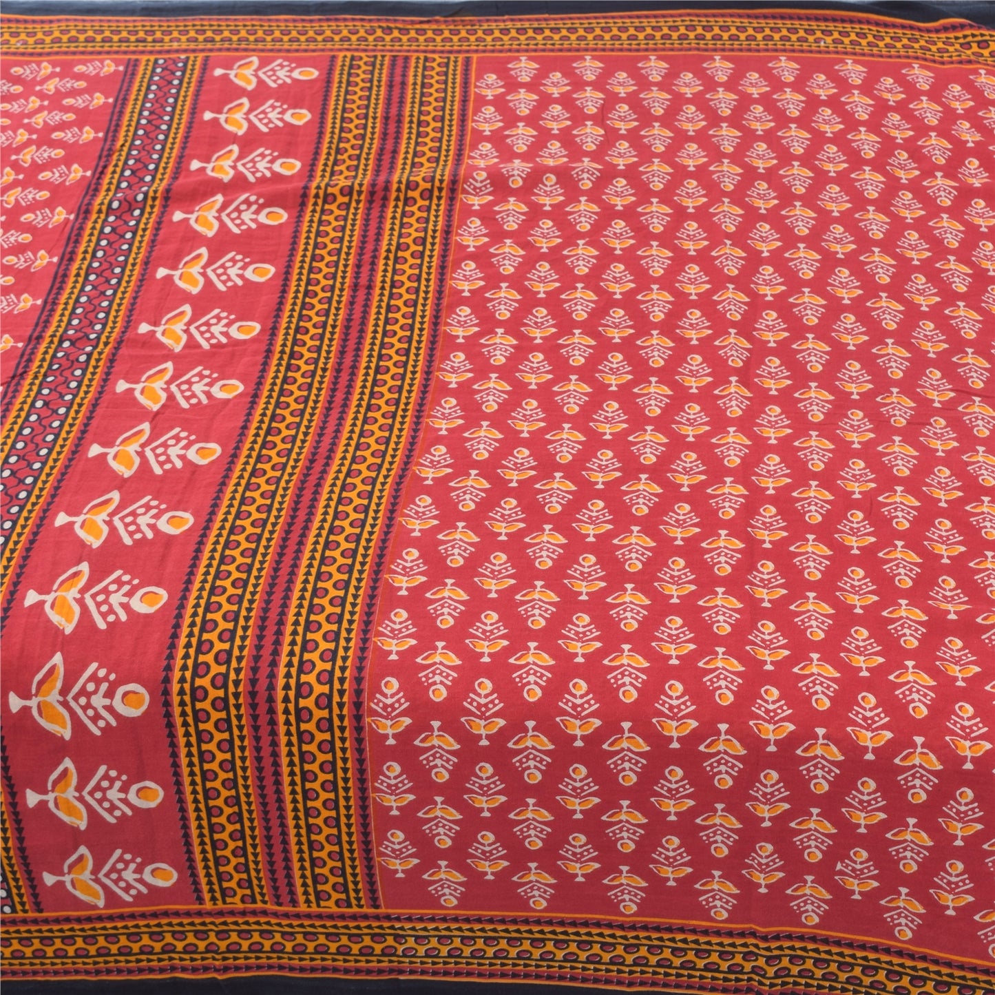 Sanskriti Vintage Sarees From India Red Pure Cotton Print Sari 5yd Craft Fabric