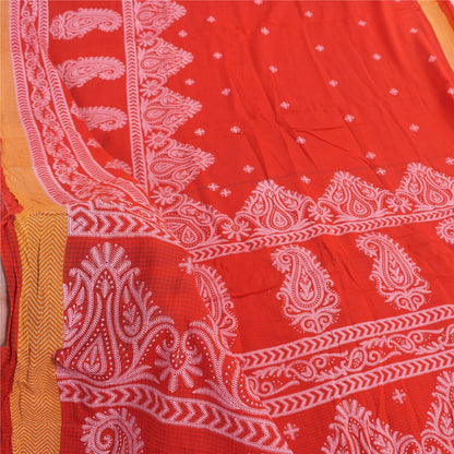 Sanskriti Vintage Sarees From India Red Pure Cotton Print Sari 5yd Craft Fabric