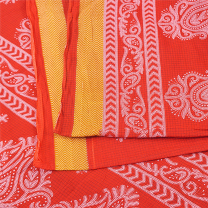 Sanskriti Vintage Sarees From India Red Pure Cotton Print Sari 5yd Craft Fabric