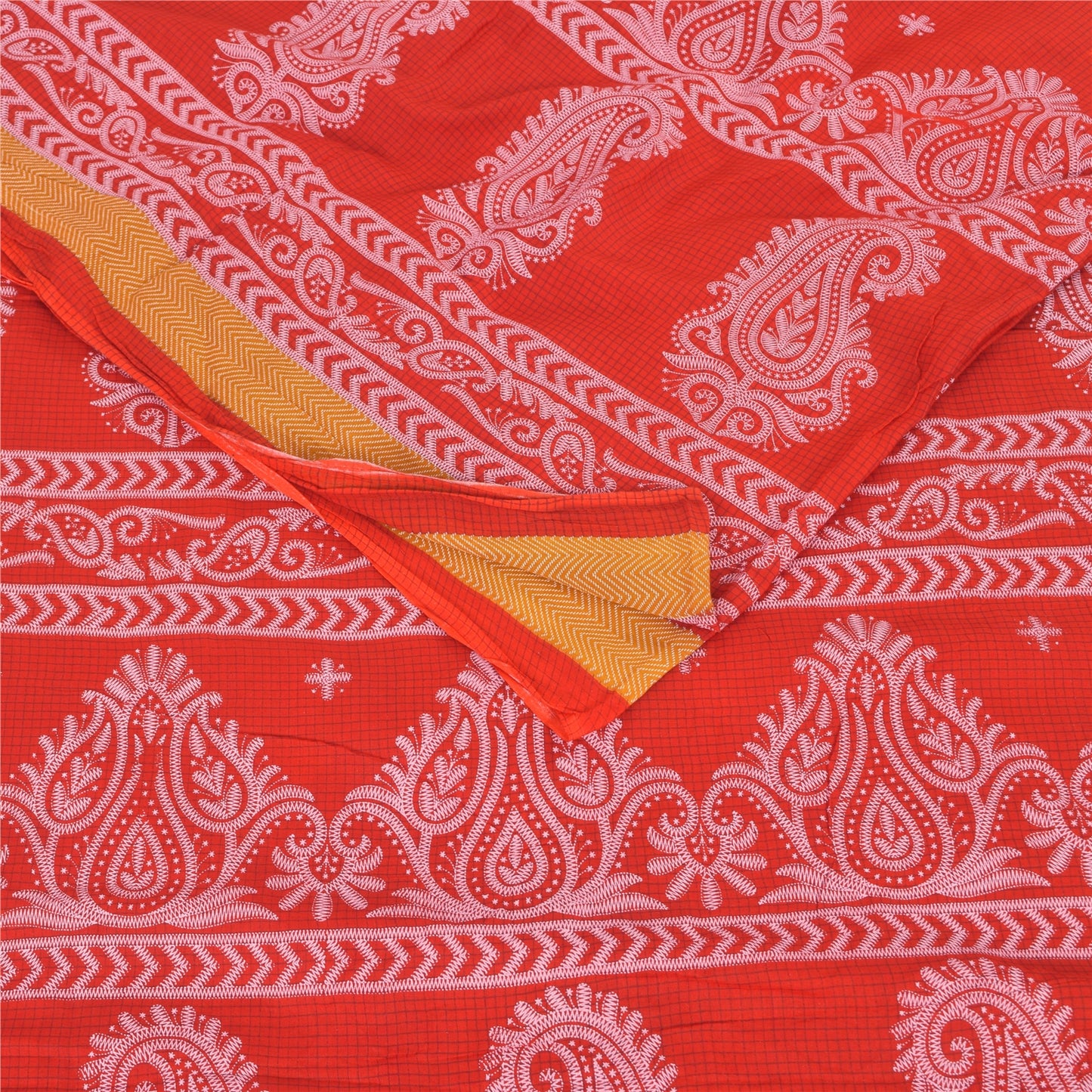 Sanskriti Vintage Sarees From India Red Pure Cotton Print Sari 5yd Craft Fabric