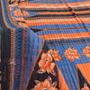 Sanskriti Vintage Sarees Blue/Orange Pure Cotton Printed Sari 5yd Craft Fabric