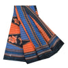 Sanskriti Vintage Sarees Blue/Orange Pure Cotton Printed Sari 5yd Craft Fabric