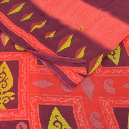 Sanskriti Vintage Sarees Purple/Peach Pure Cotton Printed Sari 5yd Craft Fabric