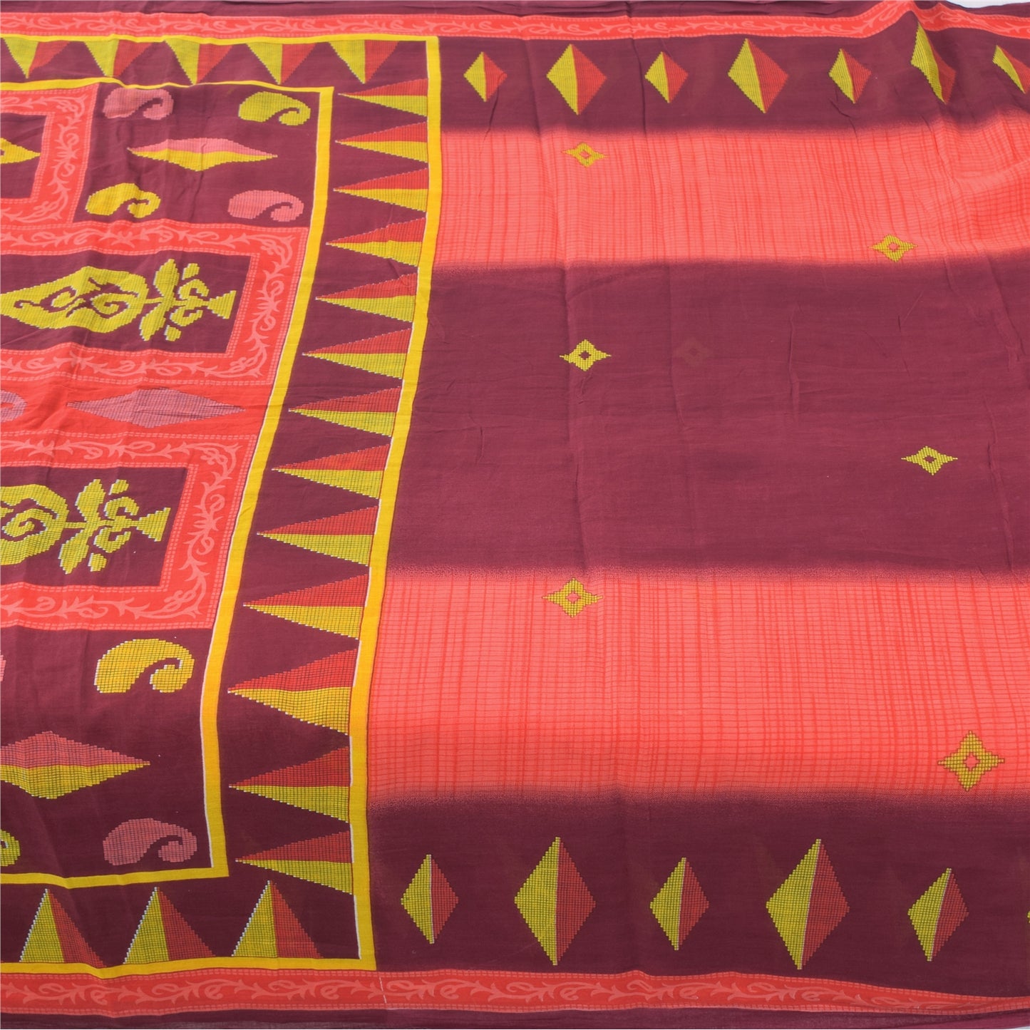 Sanskriti Vintage Sarees Purple/Peach Pure Cotton Printed Sari 5yd Craft Fabric