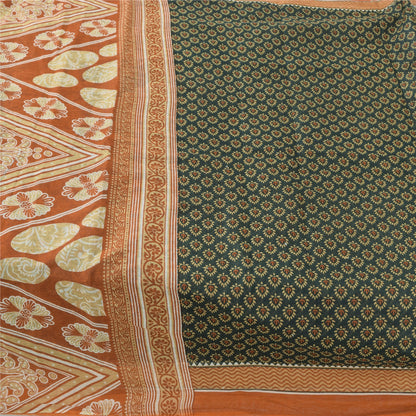 Sanskriti Vintage Sarees Green/Orange Pure Cotton Printed Sari 5yd Craft Fabric