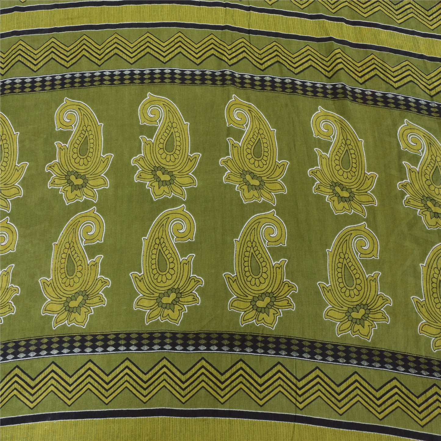 Sanskriti Vintage Sarees Indian Green Pure Cotton Printed Sari 5yd Craft Fabric