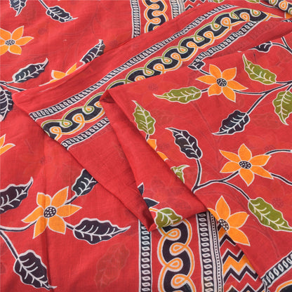 Sanskriti Vintage Sarees From India Red Pure Cotton Print Sari 5yd Craft Fabric