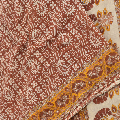 Sanskriti Vintage Sarees Indian Orange Pure Cotton Printed Sari 5yd Craft Fabric