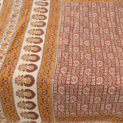 Sanskriti Vintage Sarees Indian Orange Pure Cotton Printed Sari 5yd Craft Fabric