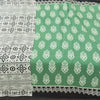 Sanskriti Vintage Sarees Block Printed Green/White Pure Cotton Sari 6yd Fabric